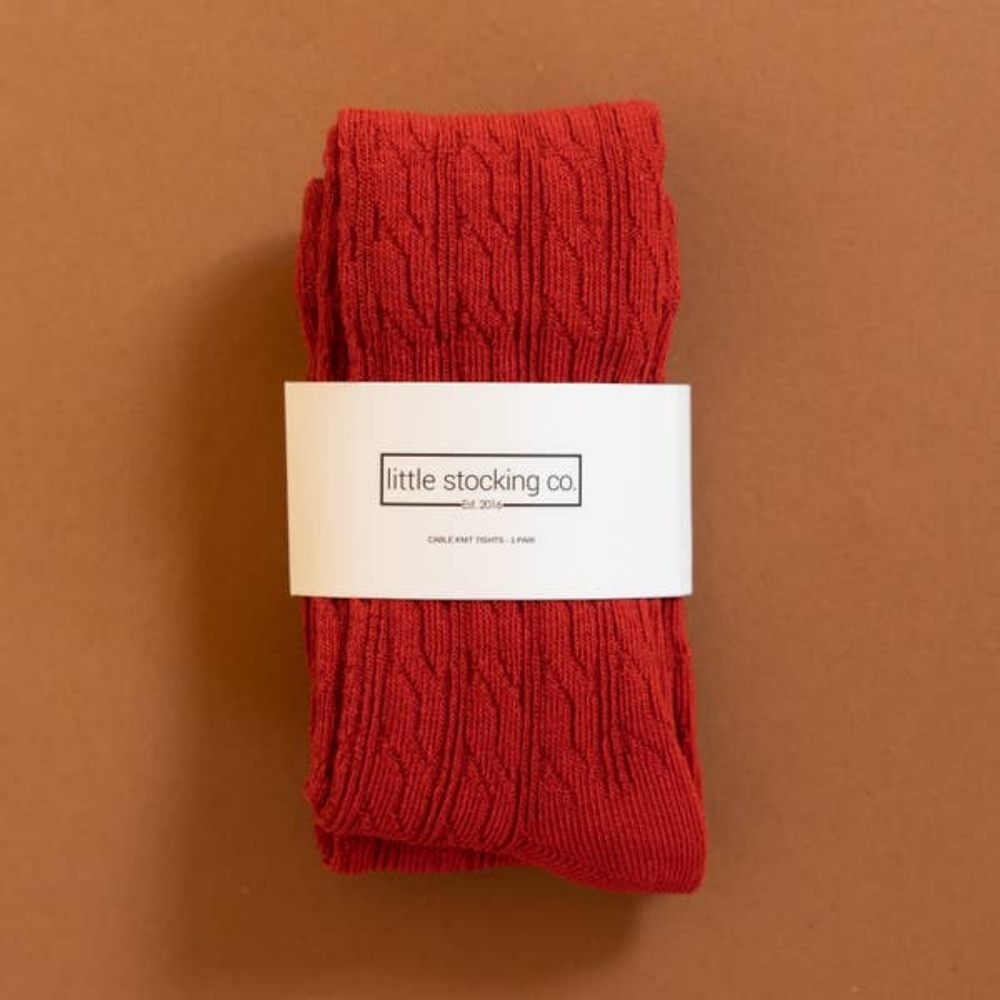 Little Stocking Co Red Cable Knit Tights